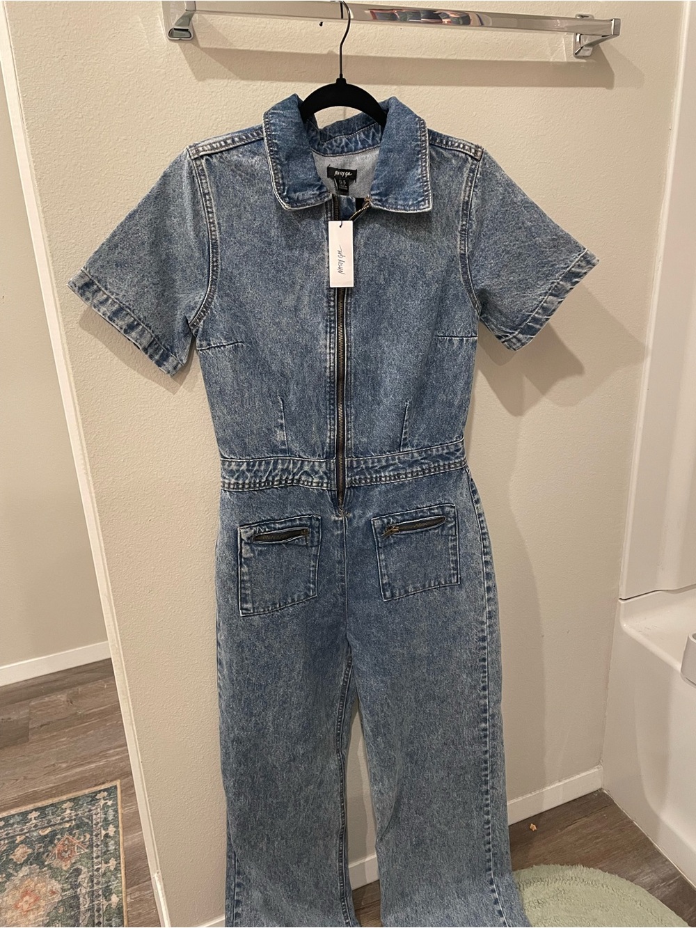 Nasty Gal Light Blue Denim Zip-Front Jumpsuit